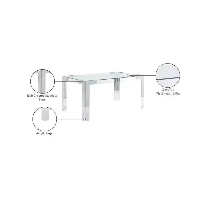 Glass Top Dining Table - Gold Stainless Steel Frame, 60" Rectangle