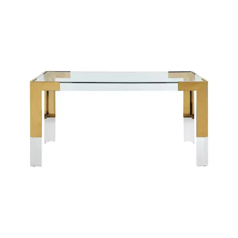 Glass Top Dining Table - Gold Stainless Steel Frame, 60" Rectangle