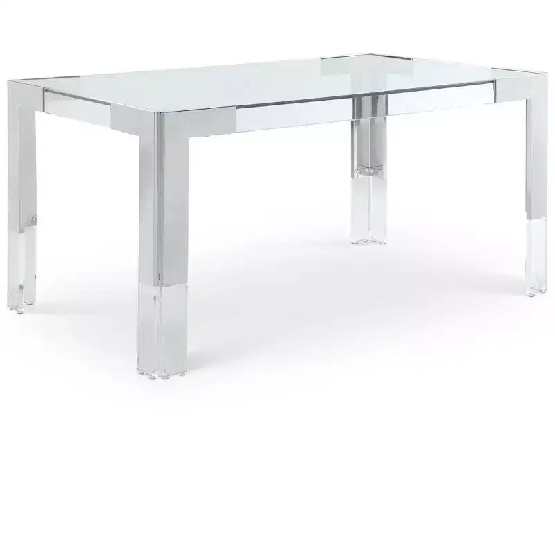 Glass Top Dining Table - Gold Stainless Steel Frame, 60" Rectangle