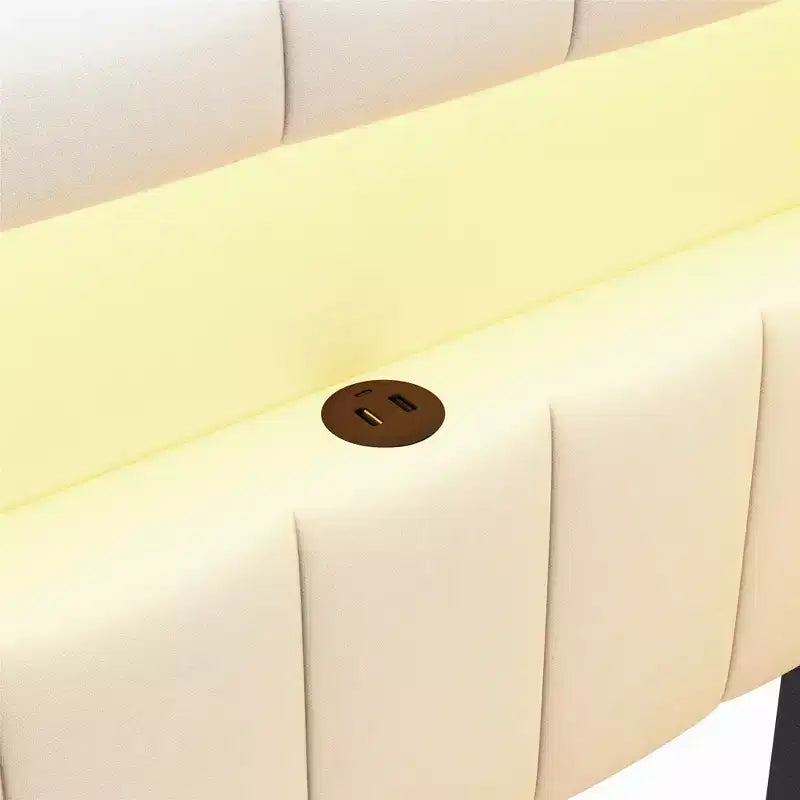 Upholstered Twin Size Daybed with 2 Drawers, Day Bed Frame with Storage L-Shaped Headboard USB Ports and LED