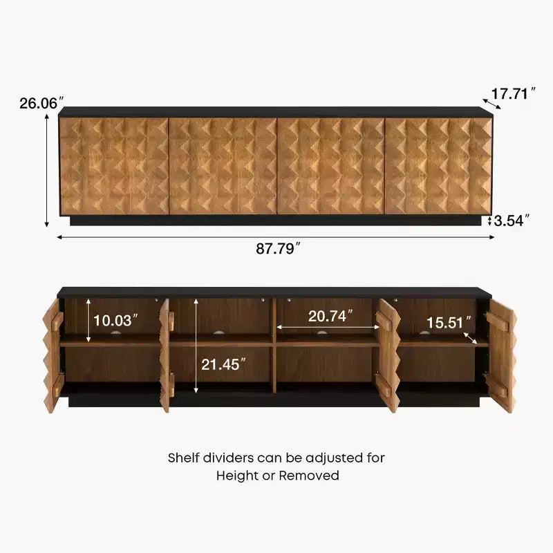 Modern 87.79" TV Stand with Storage Cabinets & Adjustable Shelves, Black