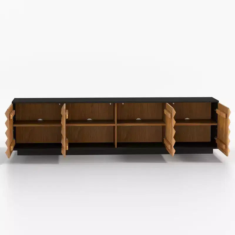 Modern 87.79" TV Stand with Storage Cabinets & Adjustable Shelves, Black