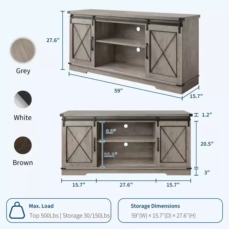 Farmhouse Style 65-Inch TV Stand with Sliding Barn Doors, Entertainment Center & Media Console for Living Room or Bedroom