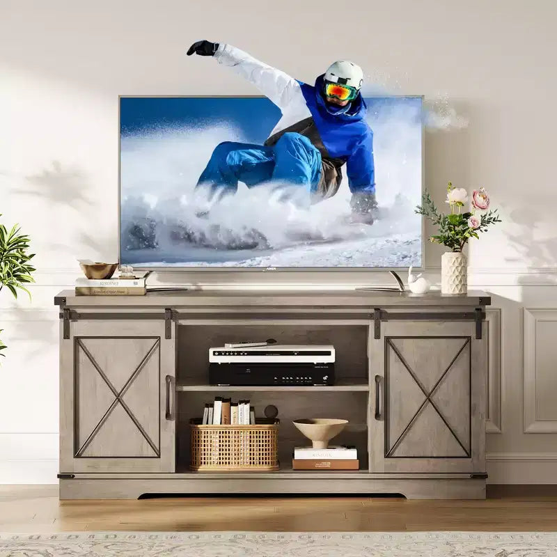 Farmhouse Style 65-Inch TV Stand with Sliding Barn Doors, Entertainment Center & Media Console for Living Room or Bedroom