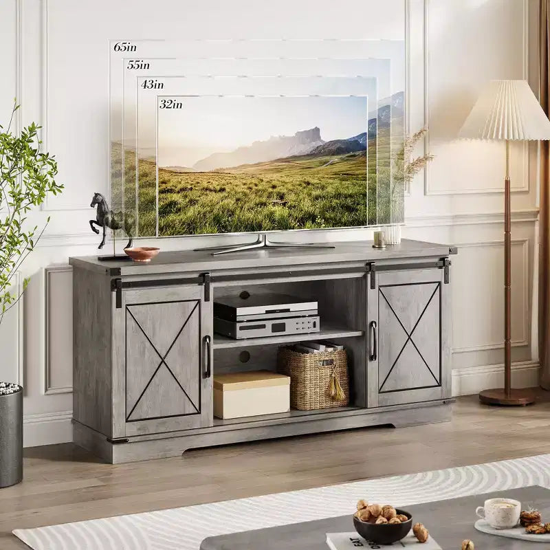 Farmhouse Style 65-Inch TV Stand with Sliding Barn Doors, Entertainment Center & Media Console for Living Room or Bedroom