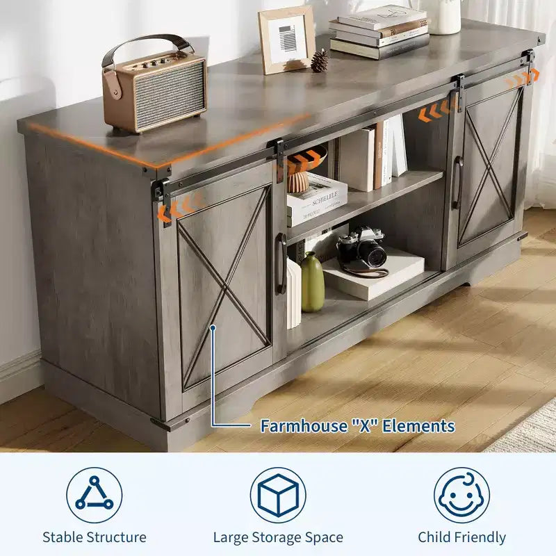Farmhouse Style 65-Inch TV Stand with Sliding Barn Doors, Entertainment Center & Media Console for Living Room or Bedroom