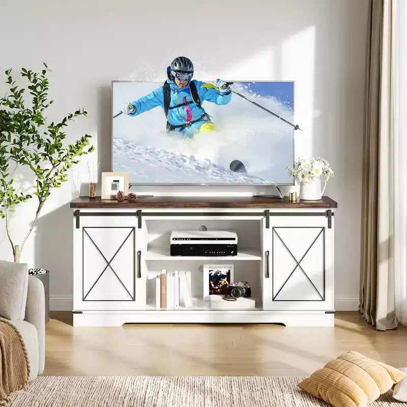 Farmhouse Style 65-Inch TV Stand with Sliding Barn Doors, Entertainment Center & Media Console for Living Room or Bedroom