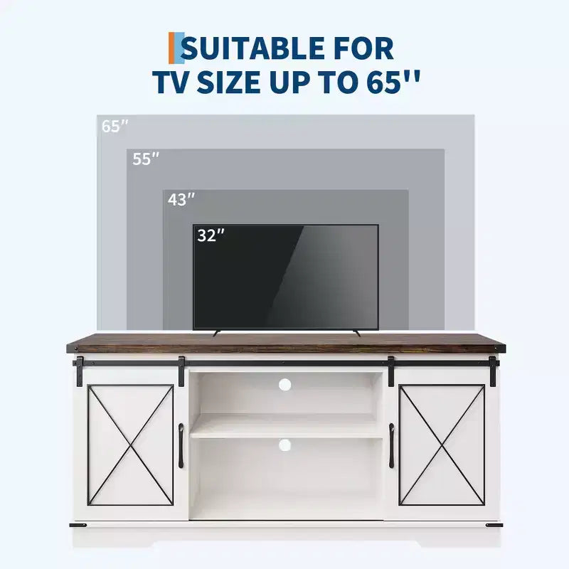 Farmhouse Style 65-Inch TV Stand with Sliding Barn Doors, Entertainment Center & Media Console for Living Room or Bedroom