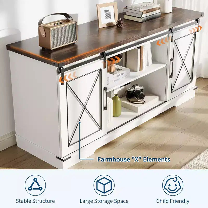 Farmhouse Style 65-Inch TV Stand with Sliding Barn Doors, Entertainment Center & Media Console for Living Room or Bedroom