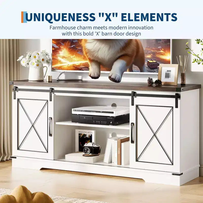 Farmhouse Style 65-Inch TV Stand with Sliding Barn Doors, Entertainment Center & Media Console for Living Room or Bedroom