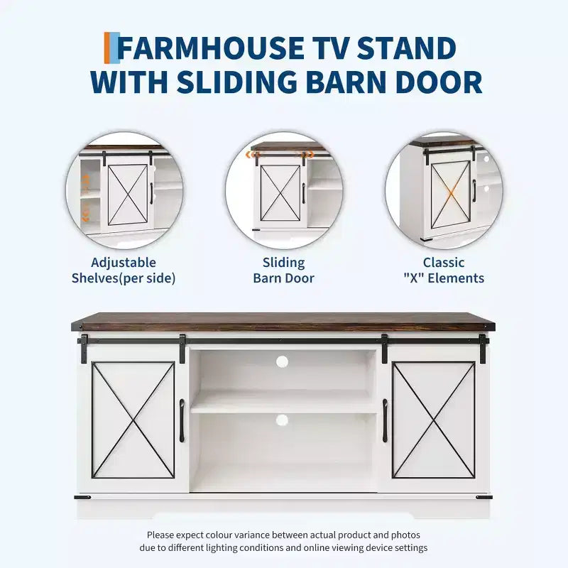 Farmhouse Style 65-Inch TV Stand with Sliding Barn Doors, Entertainment Center & Media Console for Living Room or Bedroom