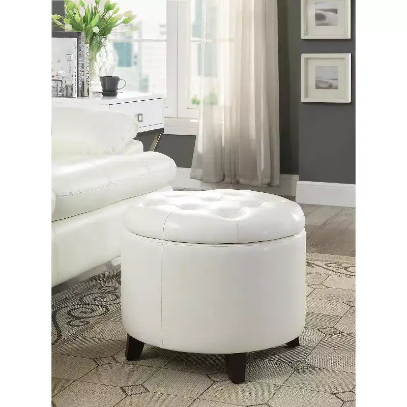 Round Storage Ottoman with Removable Lid - Faux Leather, Multiple Finishes
