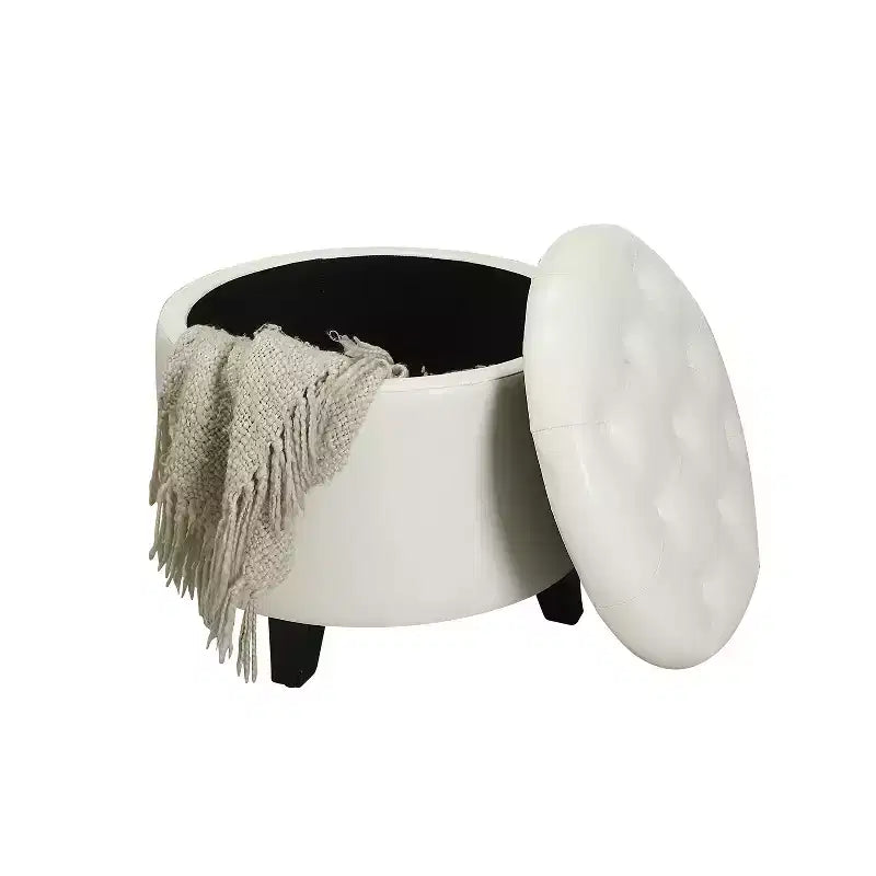 Round Storage Ottoman with Removable Lid - Faux Leather, Multiple Finishes