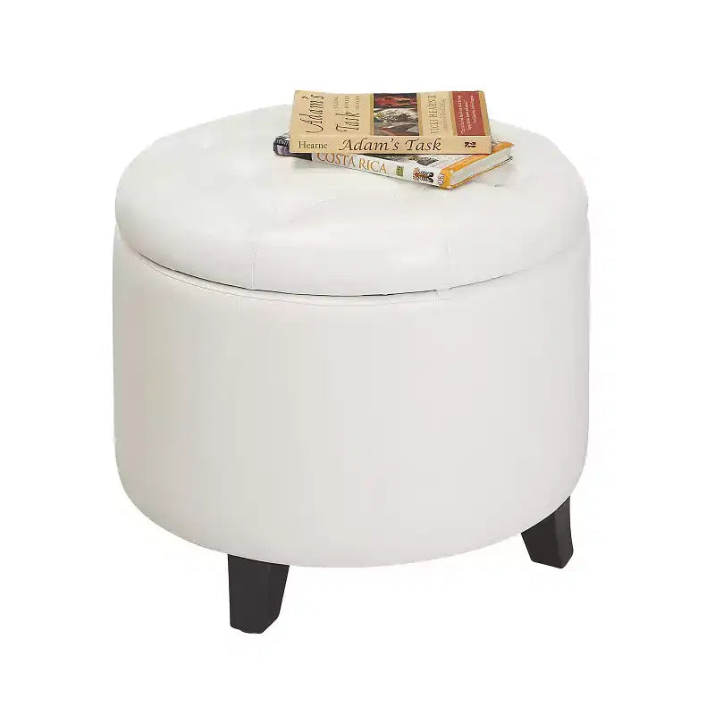 Round Storage Ottoman with Removable Lid - Faux Leather, Multiple Finishes