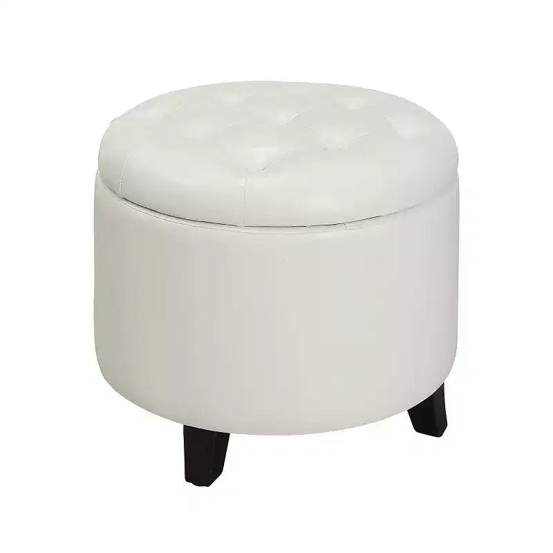 Round Storage Ottoman with Removable Lid - Faux Leather, Multiple Finishes