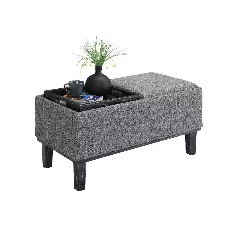 Storage Ottoman with Reversible Tray Top - Linen Upholstery, Sandstone