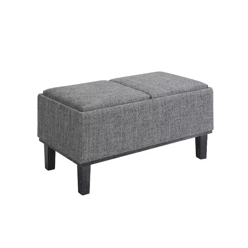 Storage Ottoman with Reversible Tray Top - Linen Upholstery, Sandstone
