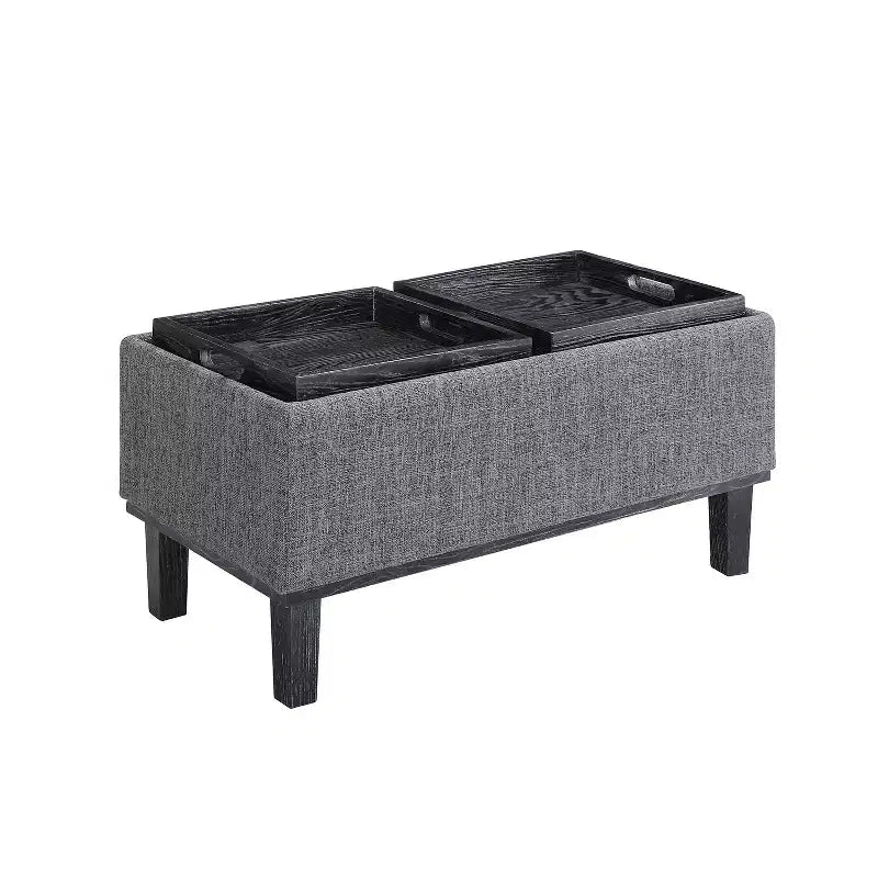 Storage Ottoman with Reversible Tray Top - Linen Upholstery, Sandstone