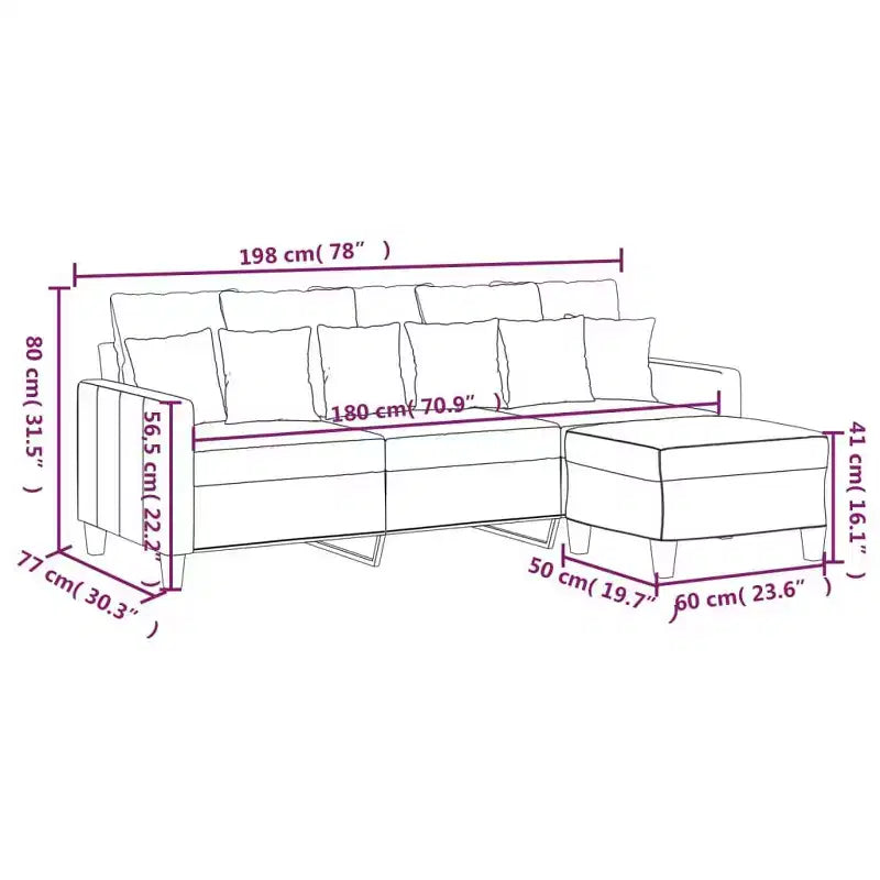 3-Seater Sofa with Footstool for Living Room - Fabric Upholstered