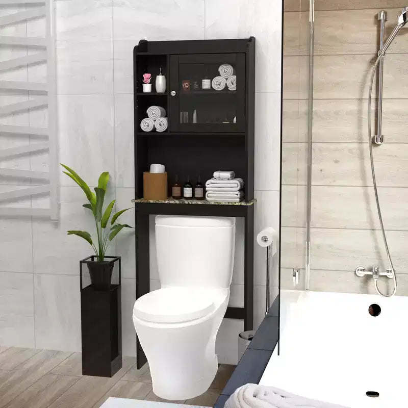 68 Inch Over Toilet Storage Cabinet with Open Shelves, Wood Bathroom Storage Cabinet
