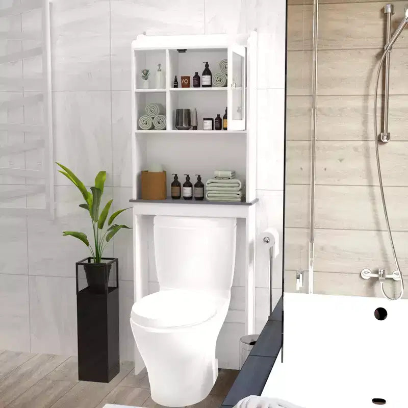 68 Inch Over Toilet Storage Cabinet with Open Shelves, Wood Bathroom Storage Cabinet