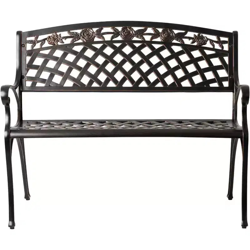 63285 Scarlet Cast Aluminum Patio Bench Heavy Duty Rust Free Metal Construction Lightweight Easy Assembly For Front Porch - Antique Bronze Finish