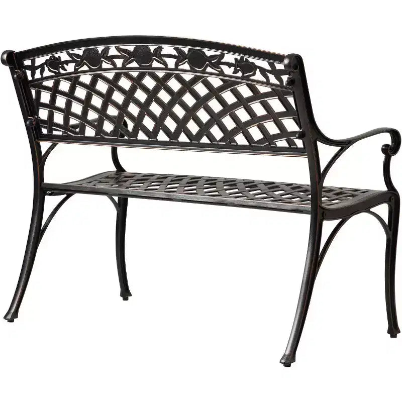63285 Banc de patio en fonte d'aluminium rouge écarlate, robuste, anticorrosion, léger, facile à assembler, pour véranda – Finition bronze antique