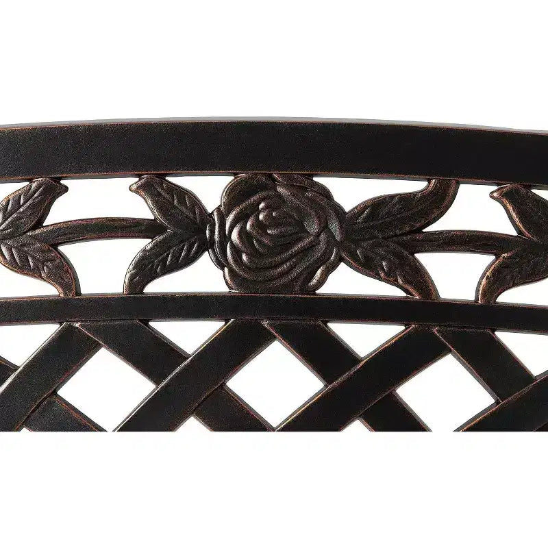63285 Banc de patio en fonte d'aluminium rouge écarlate, robuste, anticorrosion, léger, facile à assembler, pour véranda – Finition bronze antique