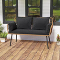 Costway Patio Wicker Loveseat Furniture with Seat Back Cushions, Heavy-Duty Metal Legs Off-White/Black