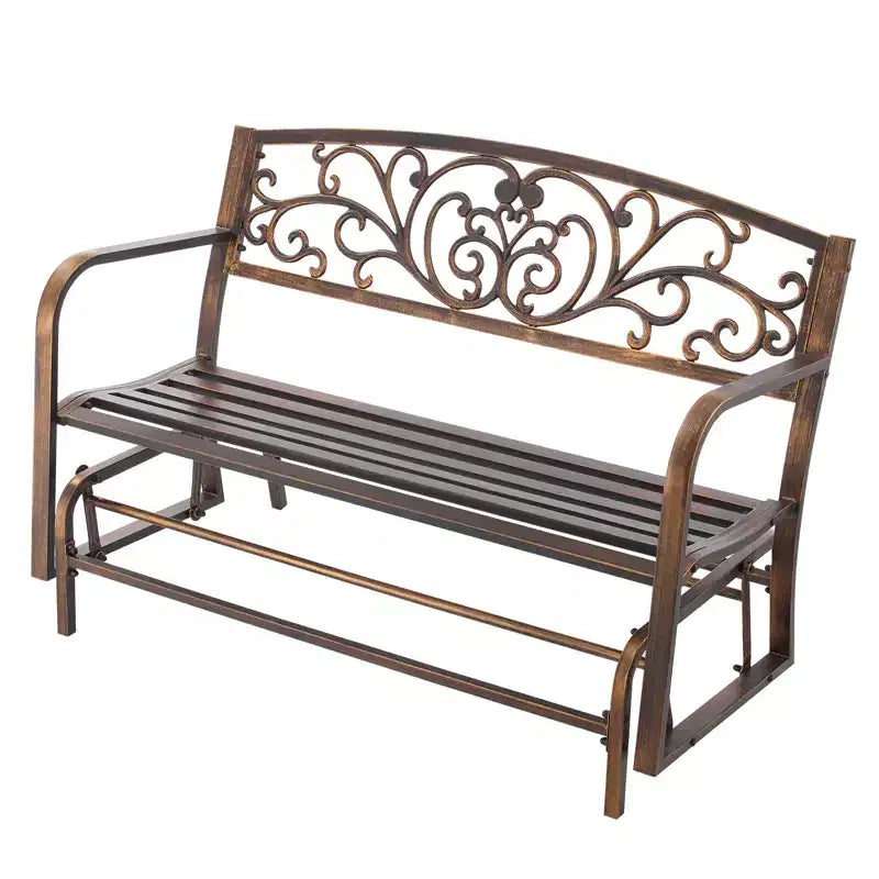 VEVOR Outdoor Bench, 50 inch, Carbon Steel Metal Frame with Cast Iron Backrest and Round Edge Armrests, Weatherproof Outside Glider Bench, Brown