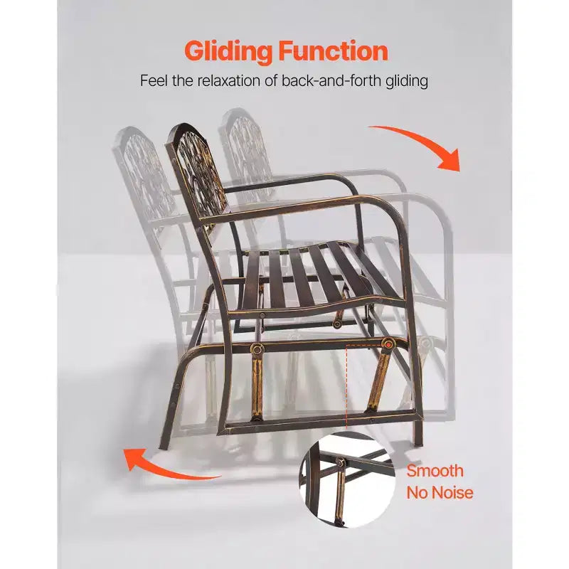 Banc d'extérieur VEVOR, 127 cm, cadre en acier au carbone avec dossier en fonte et accoudoirs à bords arrondis, banc de jardin extérieur résistant aux intempéries, marron