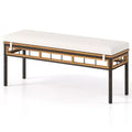 Costway 48 Wicker Patio Bench with Acacia Wood Seat Removable Padded Cushion for Garden