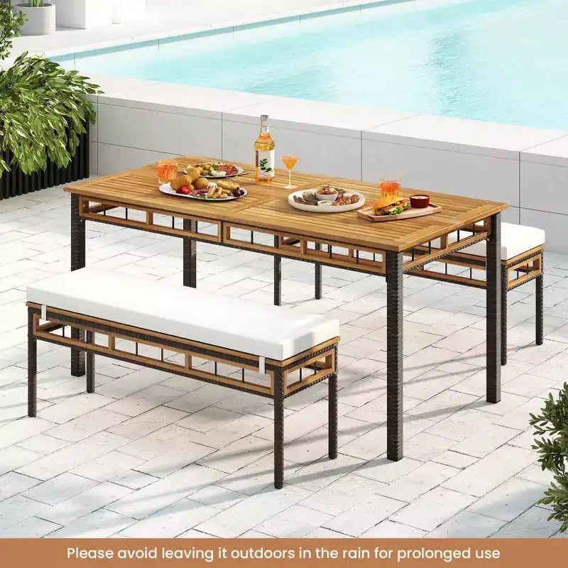 Banc de jardin Costway 48 en osier avec assise en bois d'acacia et coussin rembourré amovible