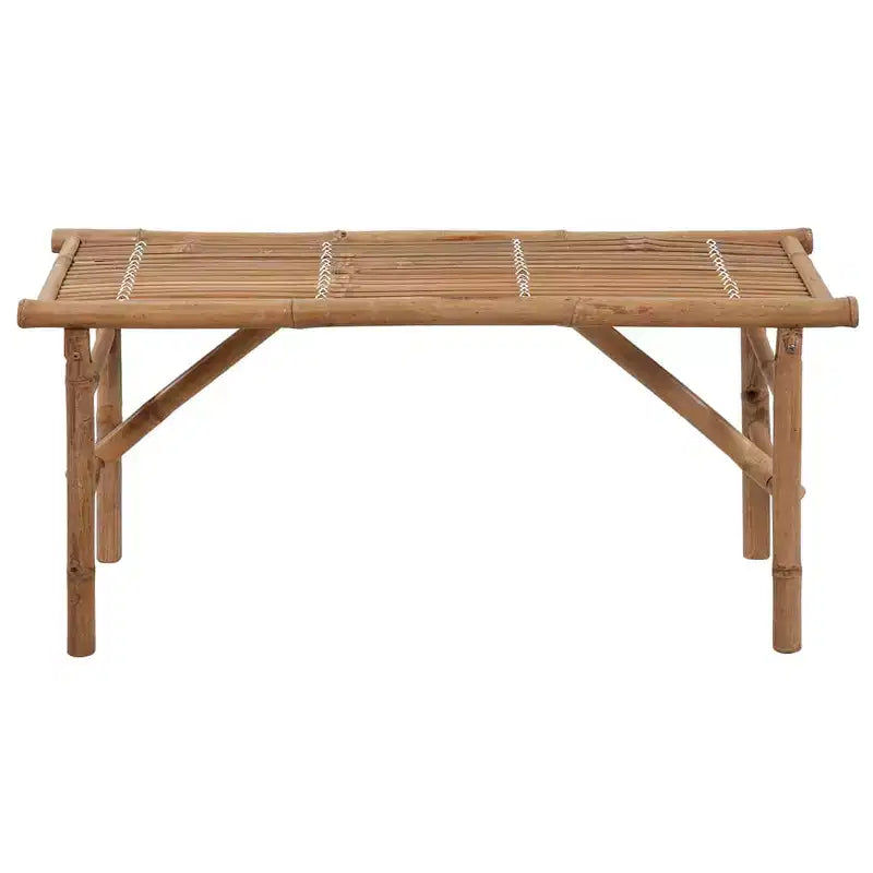 Banc de jardin en bambou naturel, coussin beige