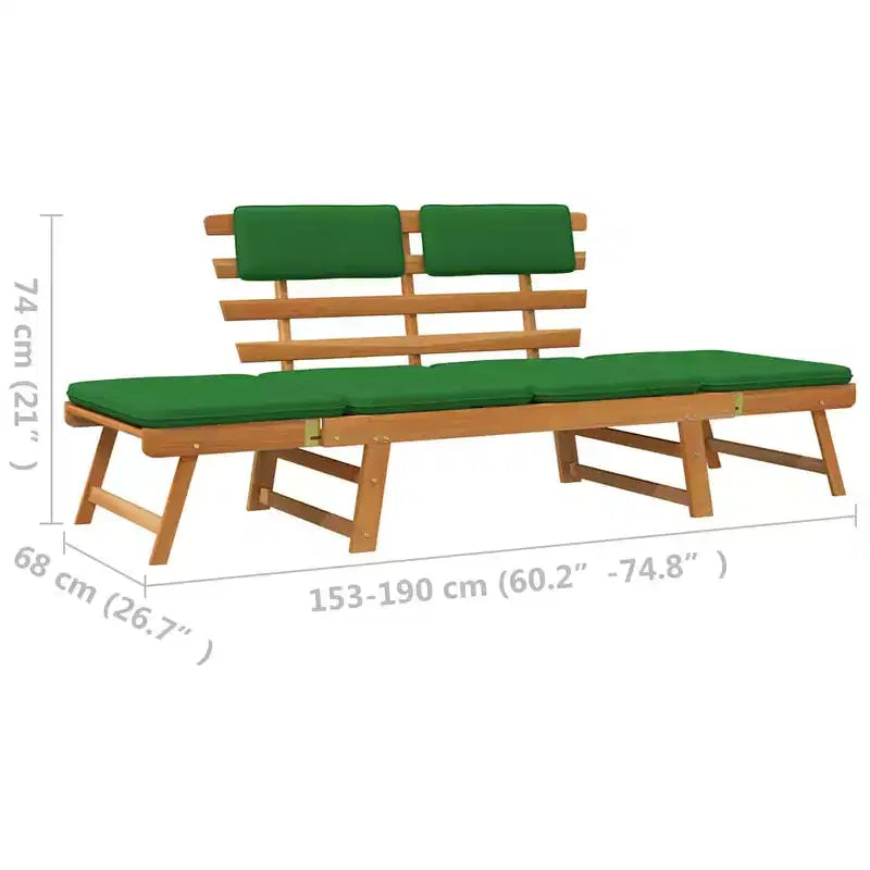 Banc de jardin vert, marron Bois d'acacia massif, Polyester Moyen