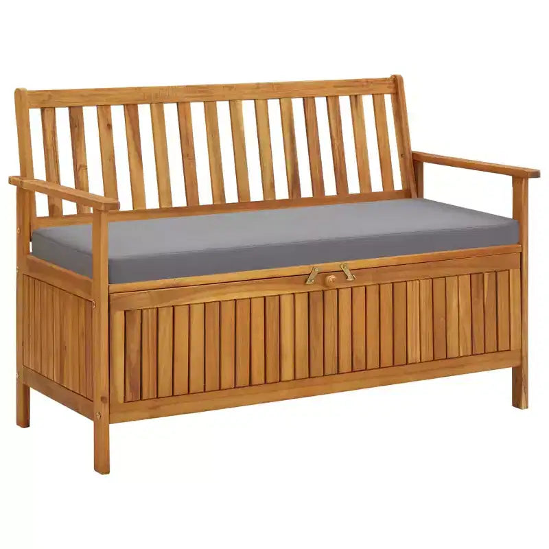 Storage Bench Dark grey seat cushion, Natural wood