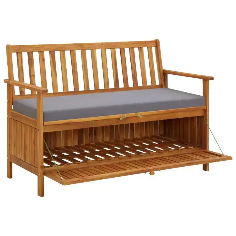 Banc de rangement Coussin d'assise gris foncé, Bois naturel