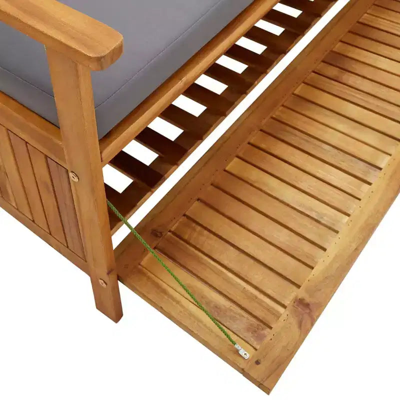 Banc de rangement Coussin d'assise gris foncé, Bois naturel