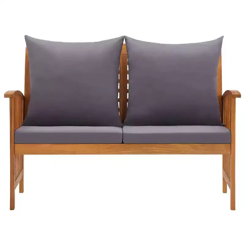Banc de jardin Coussins gris foncé, Bois naturel