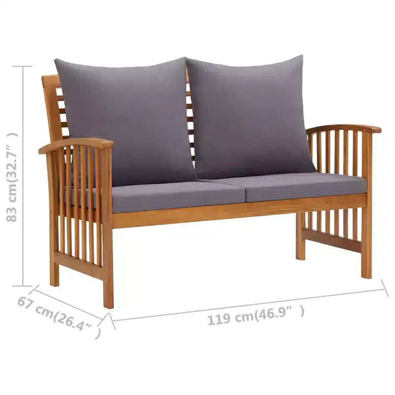 Banc de jardin Coussins gris foncé, Bois naturel