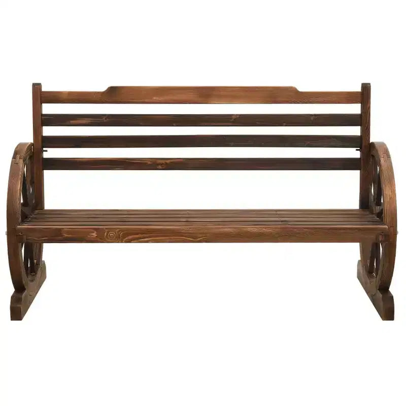 Banc de jardin en sapin massif marron avec incrustations amusantes de taille moyenne