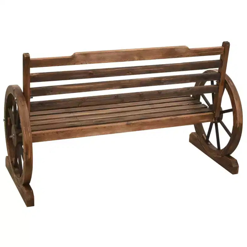 Banc de jardin en sapin massif marron avec incrustations amusantes de taille moyenne