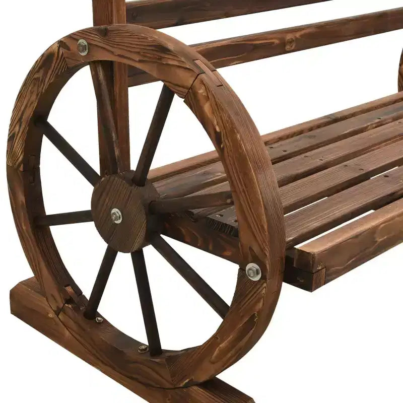 Banc de jardin en sapin massif marron avec incrustations amusantes de taille moyenne