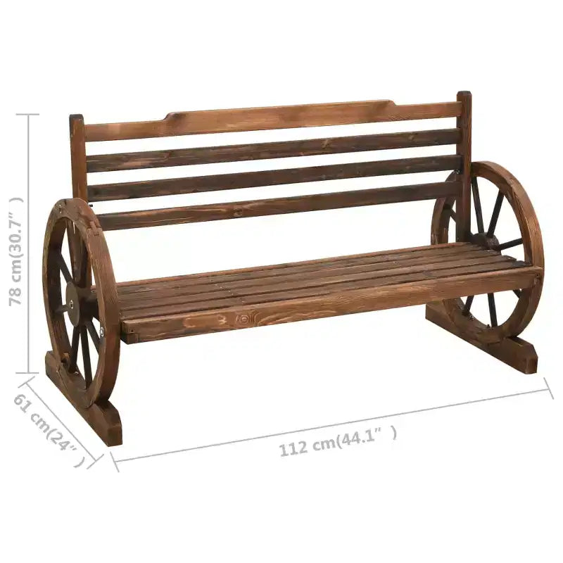 Banc de jardin en sapin massif marron avec incrustations amusantes de taille moyenne
