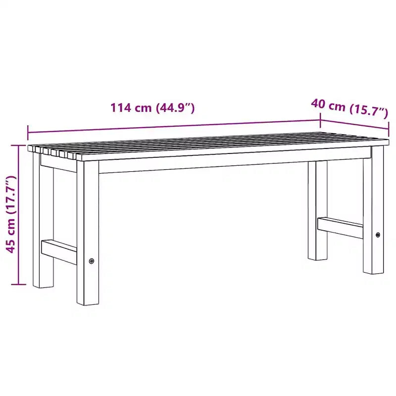 Banc marron en teck massif 45 po Banc robuste rectangulaire