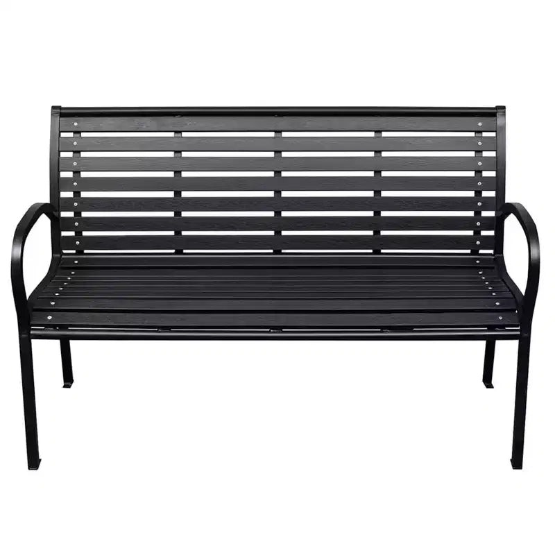Banc de jardin noir WPC (composite bois-plastique), acier 116 cm de large