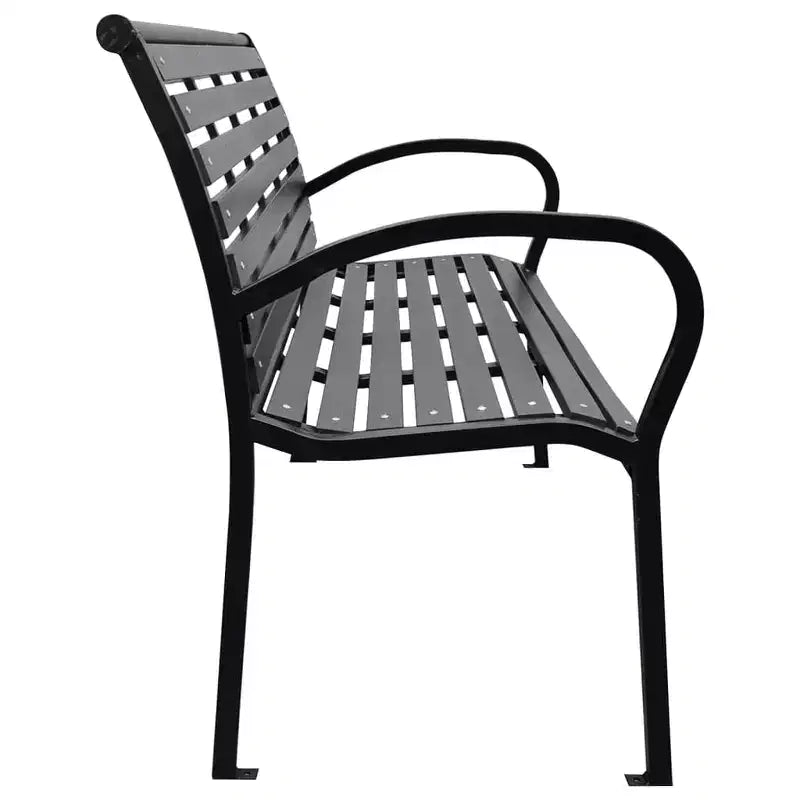 Banc de jardin noir WPC (composite bois-plastique), acier 116 cm de large