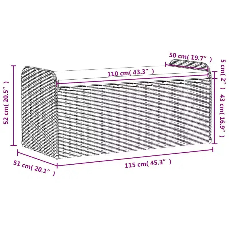 Banc de rangement Gris Rotin PE, acier thermolaqué, polyester