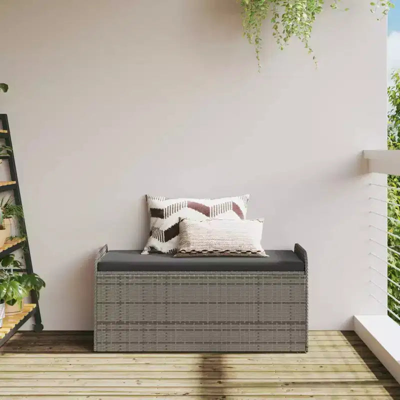 Banc de rangement Gris Rotin PE, acier thermolaqué, polyester