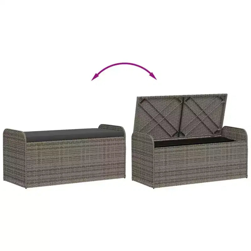 Banc de rangement Gris Rotin PE, acier thermolaqué, polyester